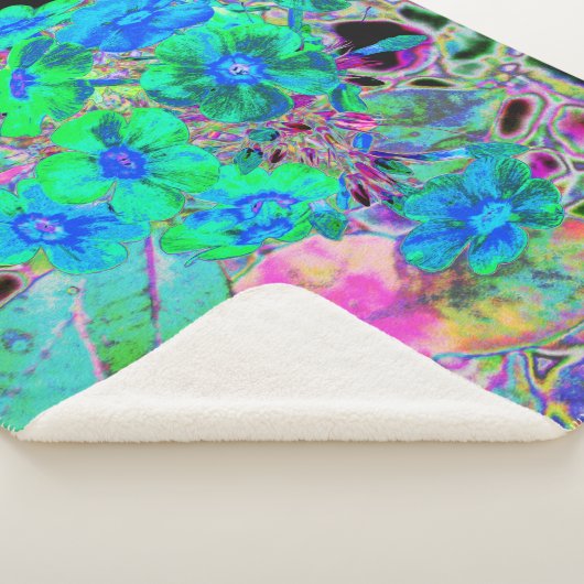 Couverture Sherpa Chaux psychédélique Trippy Lime Vert et Bleu Fleur (3/4)