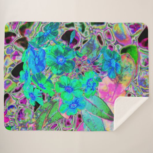 Couverture Sherpa Chaux psychédélique Trippy Lime Vert et Bleu Fleur (Devant (Horizontal))