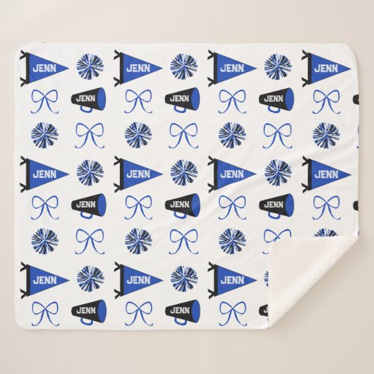 Couverture Sherpa Cheer Camp Blue and Black Cheerleadering Pompom (Devant (Horizontal))