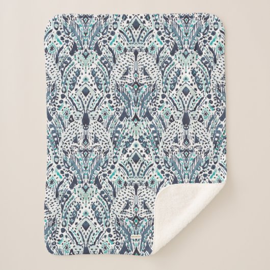 Couverture Sherpa CHEETAH AMI Ikat Tribal Indigo Blue (Devant)
