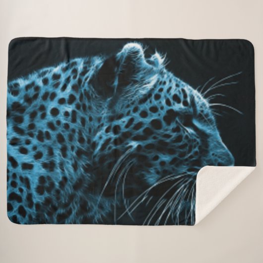 COUVERTURE SHERPA CHEETAH BLEUE (Devant (Horizontal))