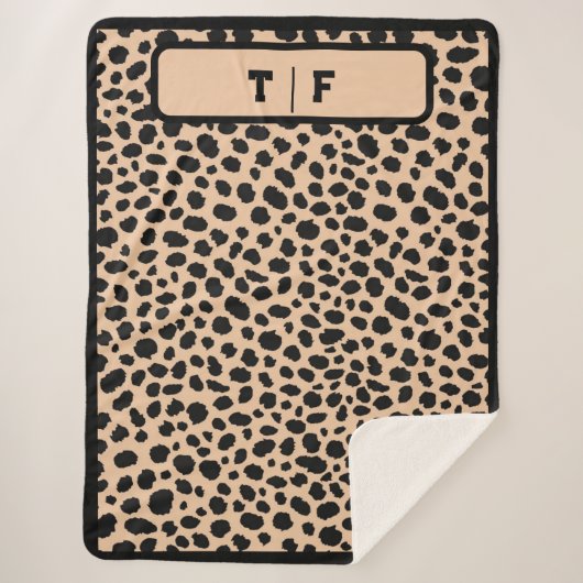 Couverture Sherpa Cheetah Skin Imprimer Monogramme initial | (Devant)