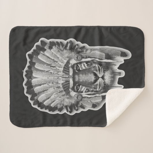 Couverture Sherpa Chef de tigre de Natif américain (Devant (Horizontal))