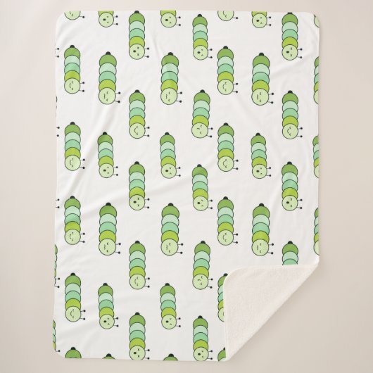 Couverture Sherpa Chenilles Vertes Mignonnes et Diverses Expressions (Devant)