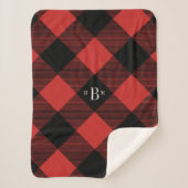 Couverture Sherpa Chèque de Buffle Rouge Monogramme à trois lettres (Devant)