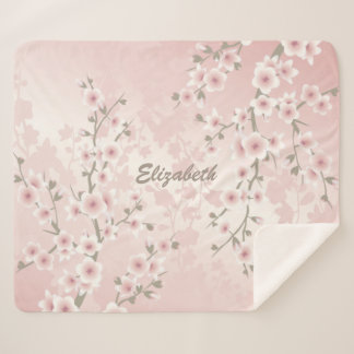 Couverture Sherpa Cherry Blossom Apricot Vintage Floral Monogram 