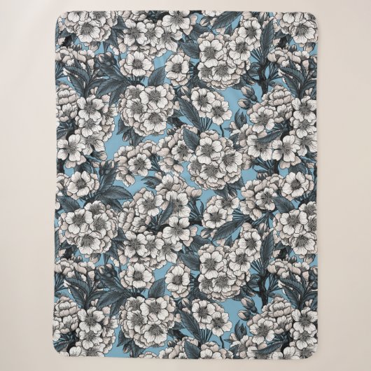 Couverture Sherpa Cherry blossom in white and blue (Devant)