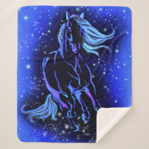 Couverture Sherpa Cheval Bleu Néon Couchant Au Lune Starry Night