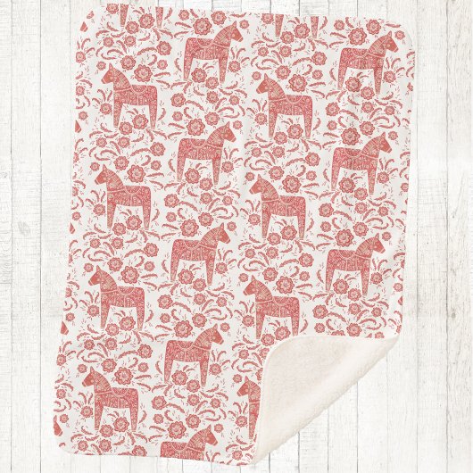 Couverture Sherpa Cheval de Dala suédois Rouge et blanc