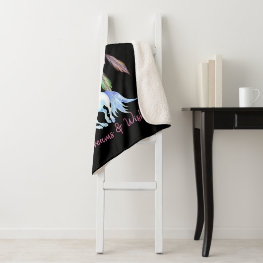 Couverture Sherpa Cheval et Dreamcatcher ~ Rêves et voeux BOHO (En situation)