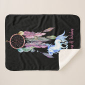 Couverture Sherpa Cheval et Dreamcatcher ~ Rêves et voeux BOHO (Devant (Horizontal))