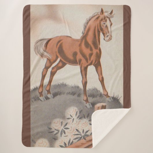 Couverture Sherpa cheval heureux en brun (Devant)