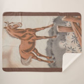 Couverture Sherpa cheval heureux en brun (Devant (Horizontal))