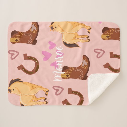 Couverture Sherpa Cheval Lover rose (Devant (Horizontal))