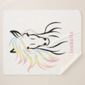 Couverture Sherpa Cheval Majestueux avec Mane Coloré, Long, Flowant (Devant (Horizontal))