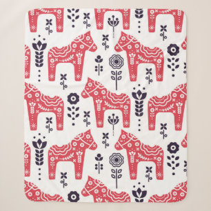 Couverture Sherpa Cheval populaire suédois motif sans couture fleuri