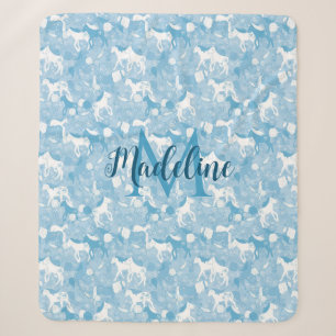 Couverture Sherpa Chevaux dans le champ_Soft Blue Monogramed Blanket