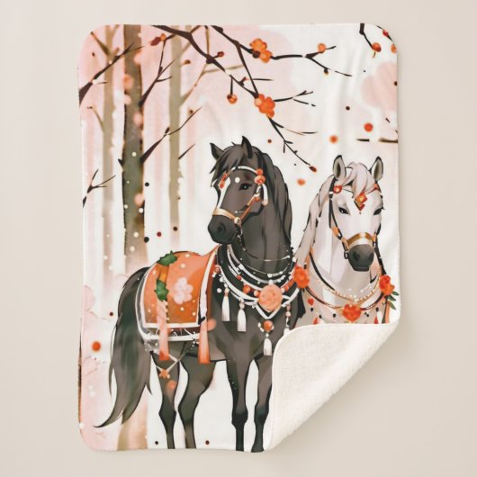 Couverture Sherpa Chevaux dans une forêt rouge (Devant)