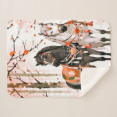 Couverture Sherpa Chevaux dans une forêt rouge (Devant (Horizontal))