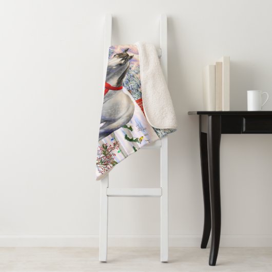 Couverture Sherpa Chevaux de Noël en neige (En situation)