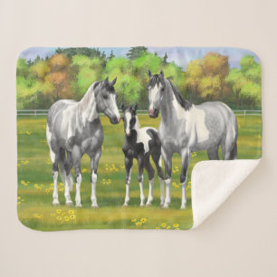 Couverture Sherpa Chevaux De Peinture Gris De Pâte De Poisson En Été