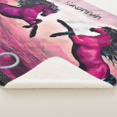 Couverture Sherpa Chevaux d'Imaginaire magenta en point de dessin (3/4)