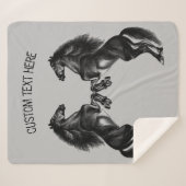 Couverture Sherpa Chevaux noirs Blanche Sherpa avec texte personnali (Devant (Horizontal))