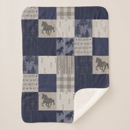 Couverture Sherpa Chevaux sauvages Sherpa Blanket - Marine/Beige (Devant)