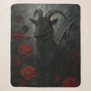 Couverture Sherpa Chèvre noire gothique avec roses rouges Art foncé
