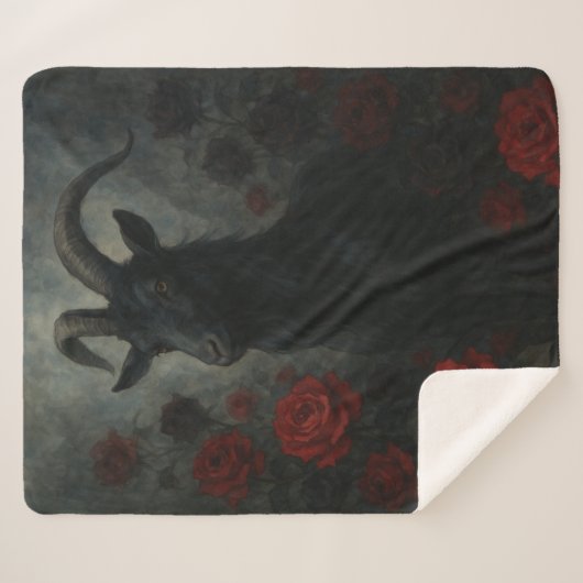 Couverture Sherpa Chèvre noire gothique avec roses rouges Art foncé (Devant (Horizontal))