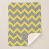 Couverture Sherpa Chevron jaune gris motif lignes rayures Monogramme (Devant)