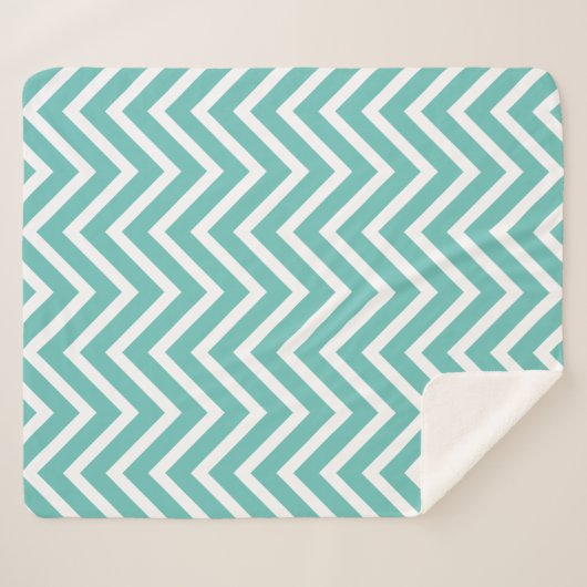 Couverture Sherpa Chevron Motif Décor Lumière Turquoise Et Blanc (Devant (Horizontal))