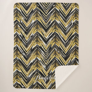 Couverture Sherpa Chevron Noir et Or Nom personnalisé