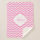 Couverture Sherpa Chevron Rose Et Blanc Monogramme (Devant)