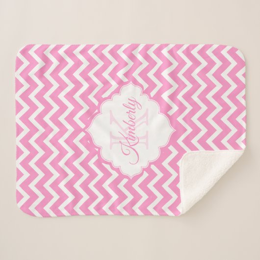 Couverture Sherpa Chevron Rose Et Blanc Monogramme (Devant (Horizontal))
