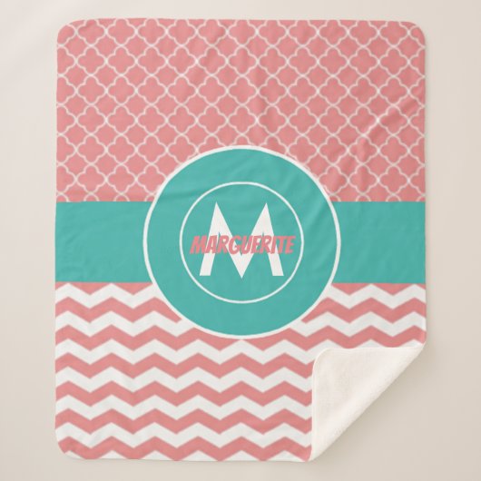 Couverture Sherpa Chevron turquoise de corail Quatrefoil (Devant)