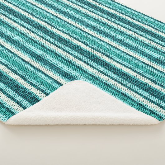 Couverture Sherpa Chic blanc rayé turquoise (3/4)
