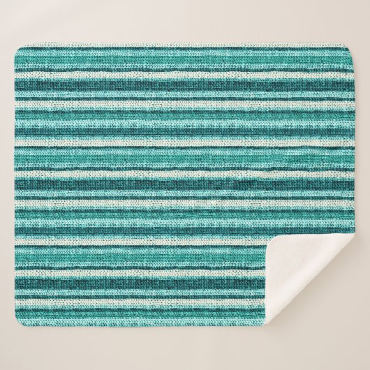 Couverture Sherpa Chic blanc rayé turquoise (Devant (Horizontal))