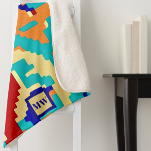 Couverture Sherpa Chic boho abstrait vecteur coloré monogramme