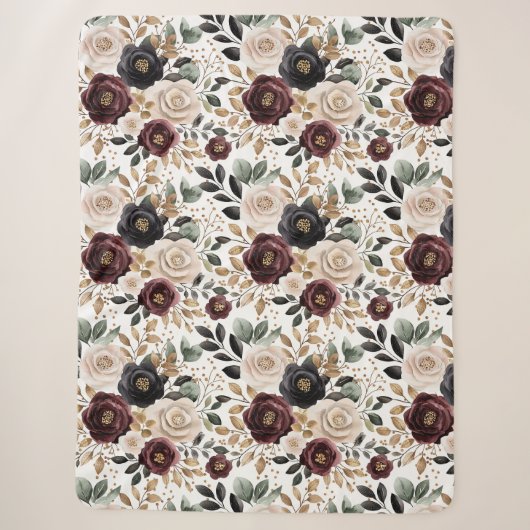Couverture Sherpa Chic Bourgogne Crème Floral   (Devant)