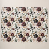 Couverture Sherpa Chic Bourgogne Crème Floral   (Devant (Horizontal))