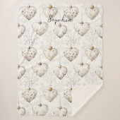 Couverture Sherpa Chic Cream Grey Hearts Ornaments (Devant)