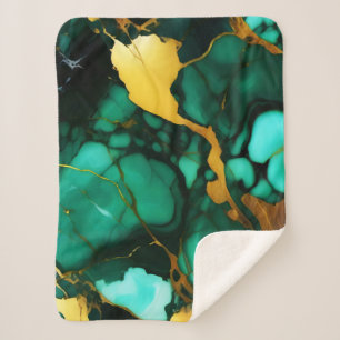 Couverture Sherpa Chic Elegant vert foncé jaune Faux Marble