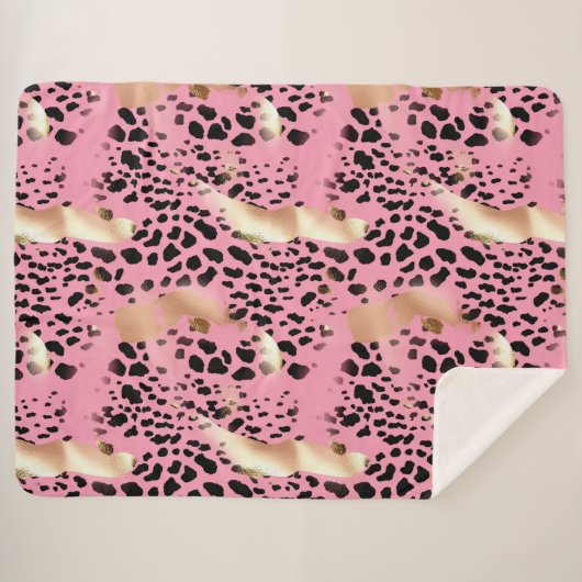 Couverture Sherpa Chic Glam or rose léopard noir (Devant (Horizontal))
