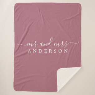 Couverture Sherpa Chic Nouveau marié M. Mme Purple Cassis Monogramme