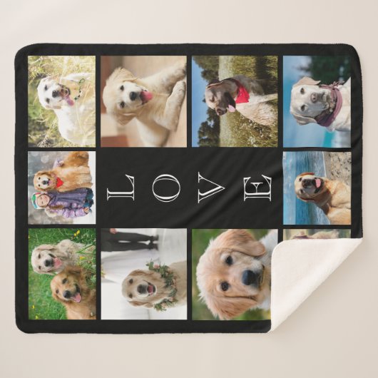 Couverture Sherpa Chien 10 photo Collage noir (Devant (Horizontal))