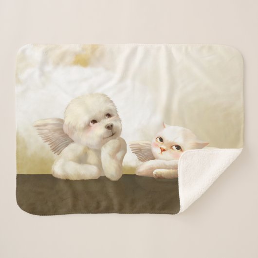 Couverture Sherpa Chien angélique et chat sur Cloud (Devant (Horizontal))