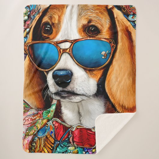 Couverture Sherpa Chien beagle avec lunettes de soleil (Devant)