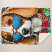 Couverture Sherpa Chien beagle avec lunettes de soleil (Devant (Horizontal))