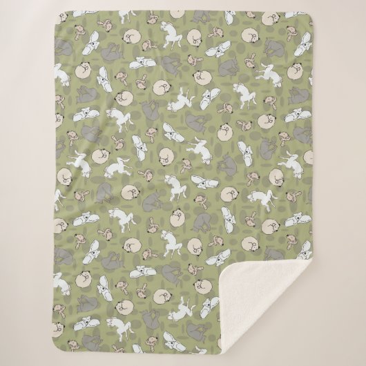 Couverture Sherpa Chien couché imprimé inspiré en gris vert (Devant)